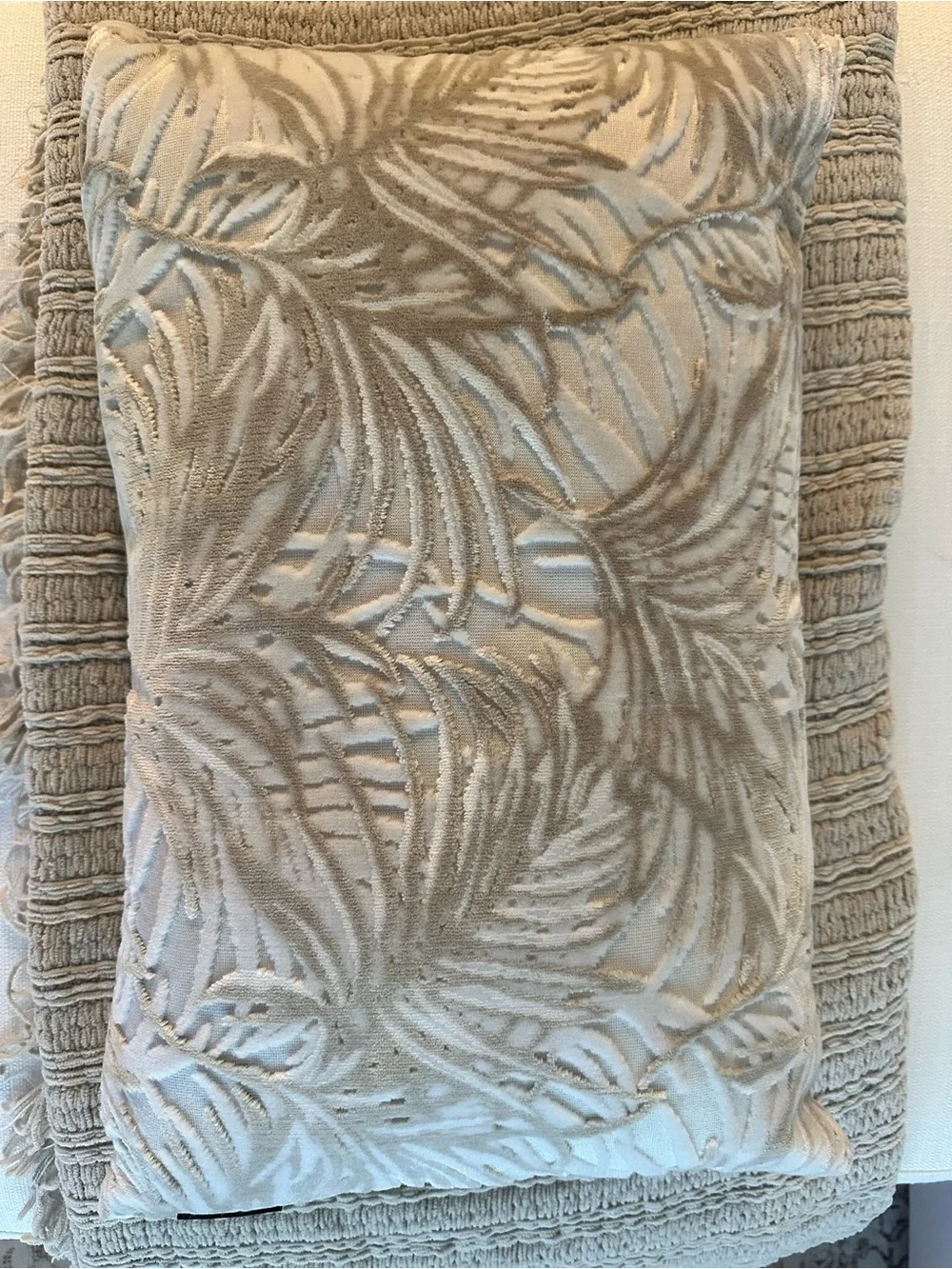 Neutral Textured Palm Leaf Throw Pillow - Beige